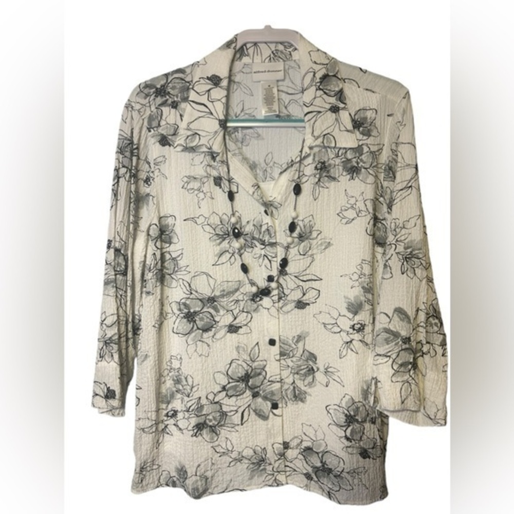 Alfred Dunner Women Floral Square Button 3/4 Sleeve Cami Jewelry Collar …